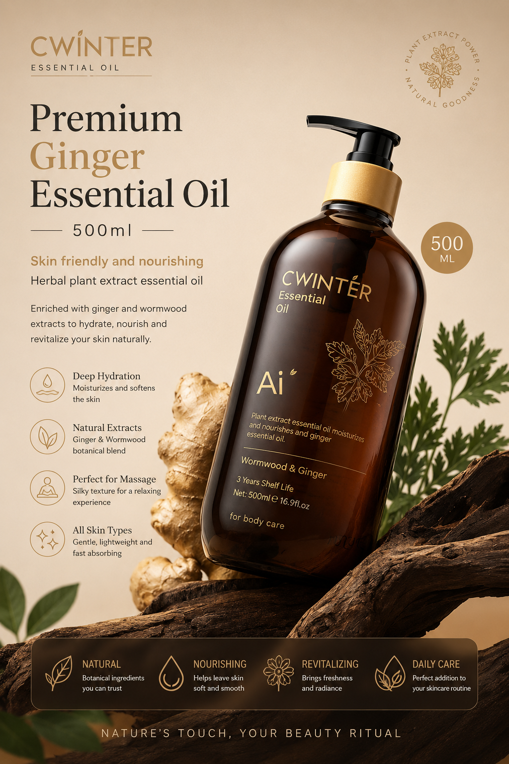 Premium Ginger Essential Oil – 500ml